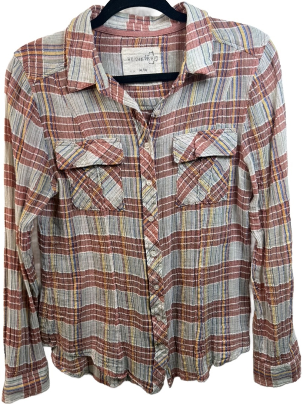 We The Free Rust and Cream Plaid Button-Down Shirt